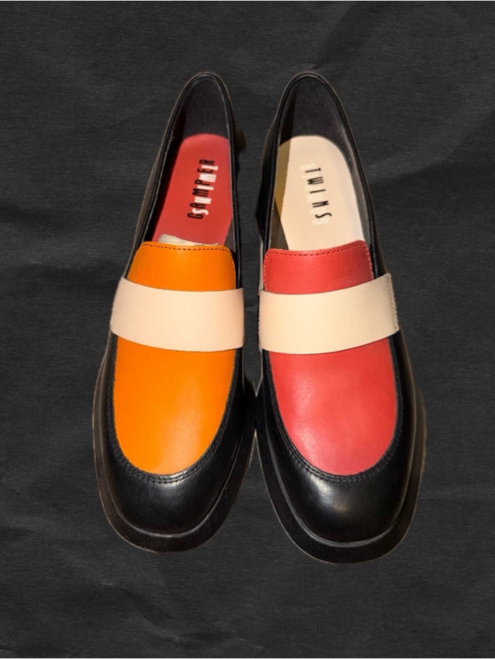 Camper Twins Heeled Loafer (Red & Orange)